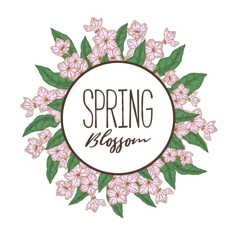 Hand drawn spring blossom frame. Vector illustration in sketch style