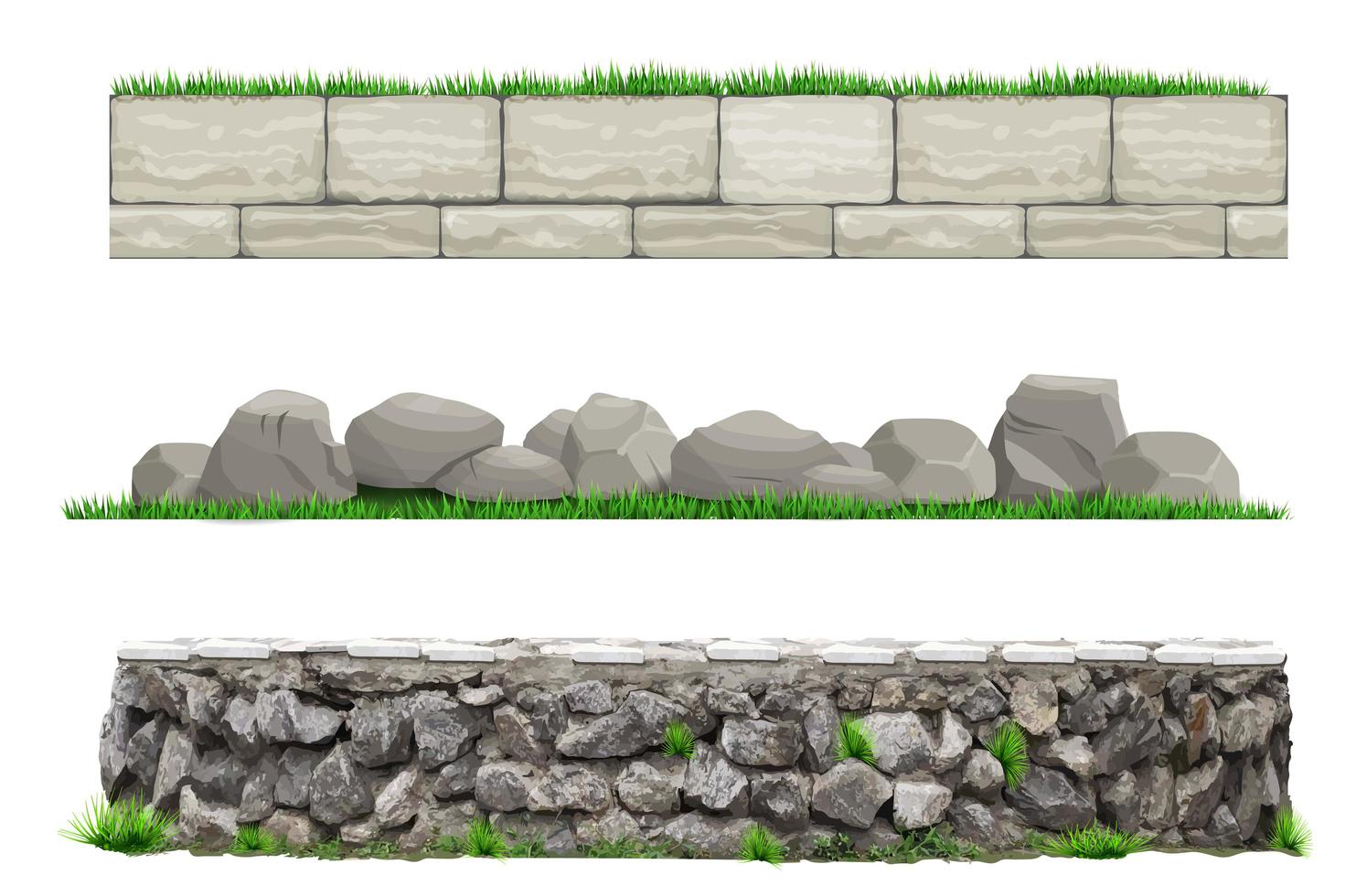 Set of vector stone old wall fences