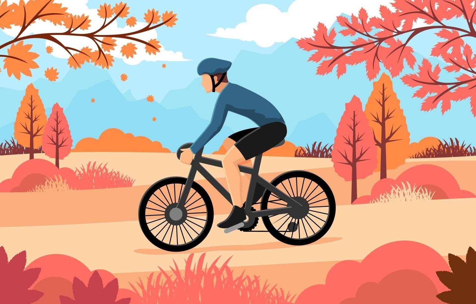 un hombre en bicicleta en otoño vector