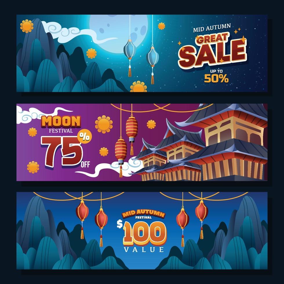 Mid Autumn Festival Marketing Banner Set vector