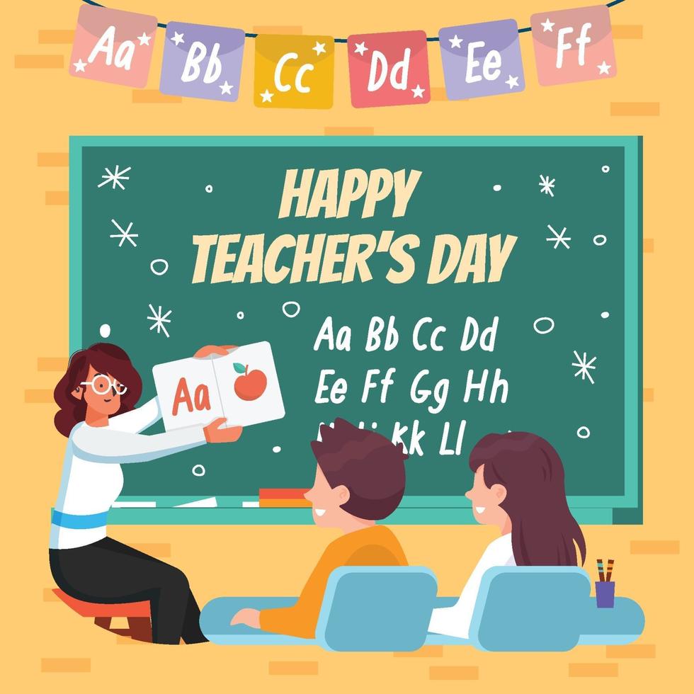 Teacher Reads Alphabet Book for Her Students vector