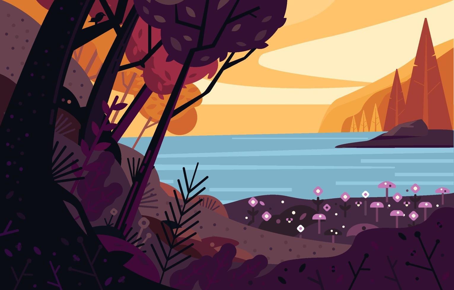 Sea View from Deep Nature Woods Background vector