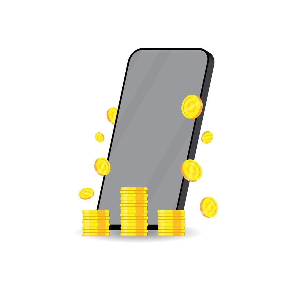 Gráfico de vector de ilustración de teléfono inteligente y moneda con estilo 3d