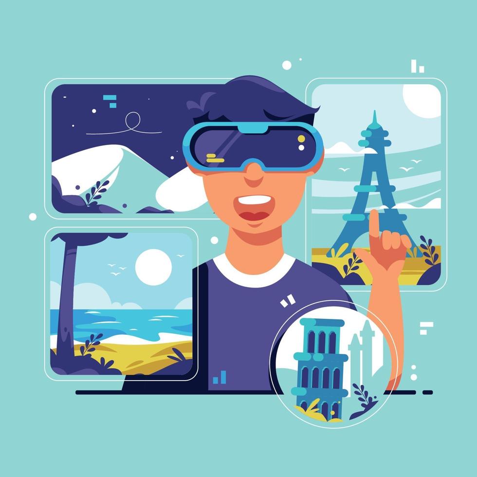 Virtual Tourism Travel with VR Glasses vector