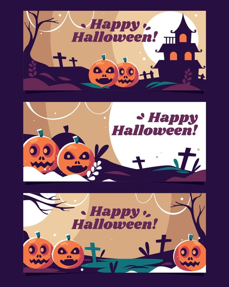 Set of Happy Halloween Banners vector
