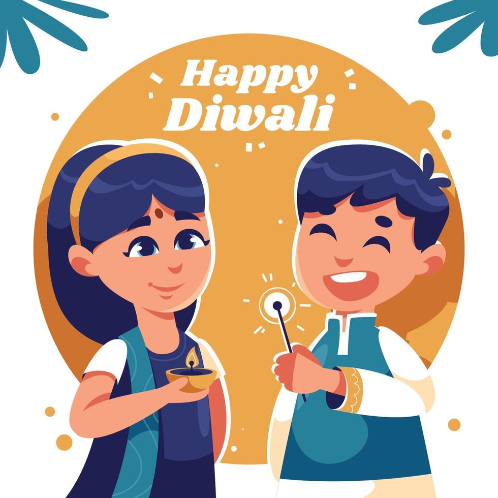 Kids Celebrating Dwali Festival vector