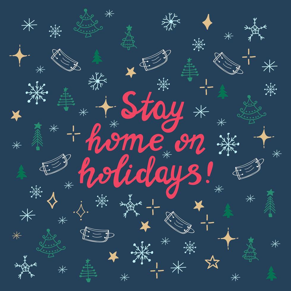 Stay home on holidays, pink handwritten lettering on dark background vector