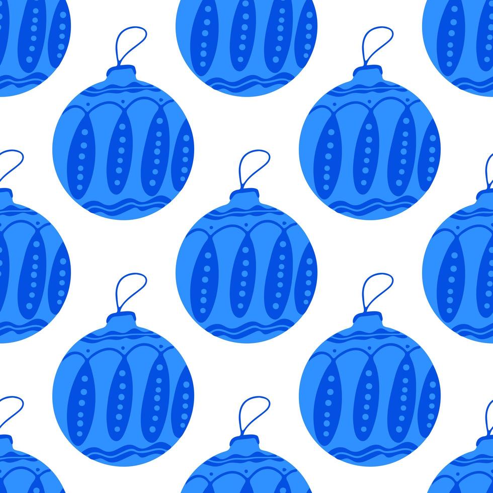 Seamless pattern from hand drawn blue Christmas tree ball with doodles vector