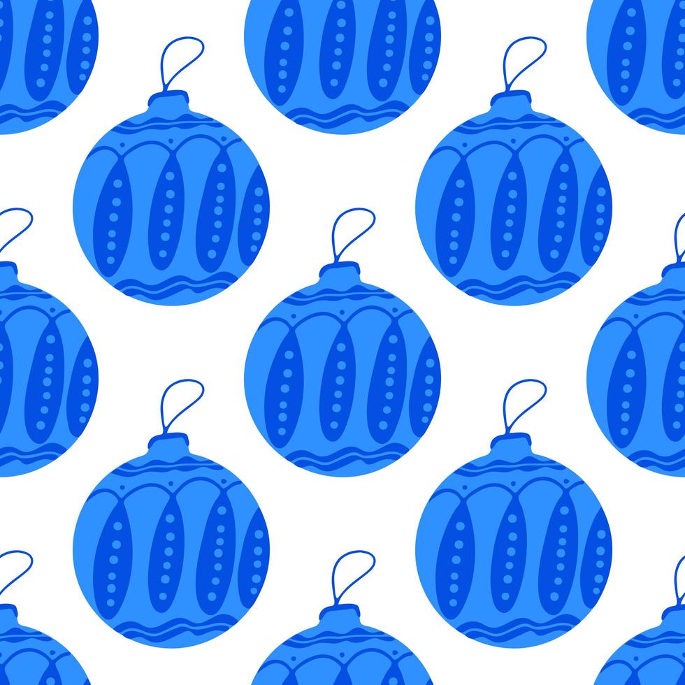 Seamless pattern from hand drawn blue Christmas tree ball with doodles vector