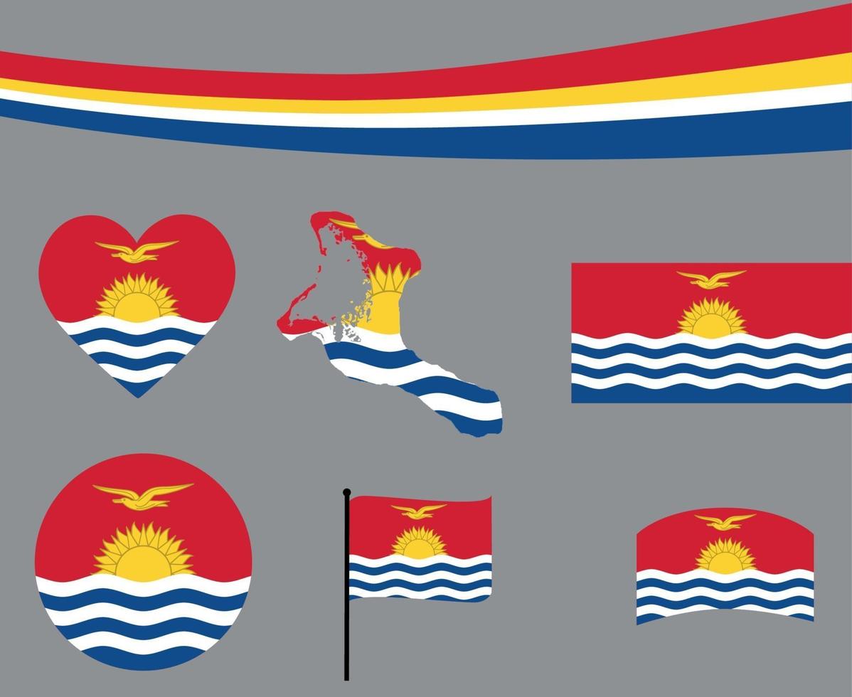 Kiribati Flag Map Ribbon Heart Icons Vector symbol Abstract Emblem