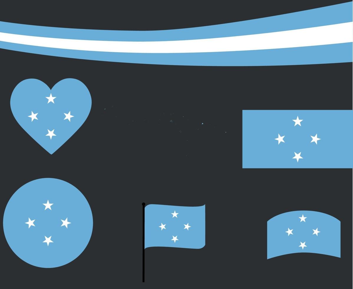 bandera de micronesia, mapa, cinta, y, corazón, iconos, vector, extracto, emblema vector