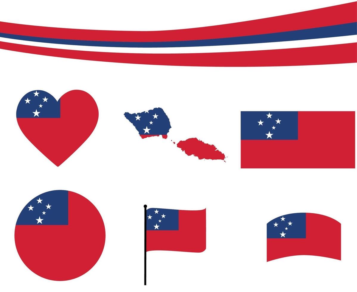 Samoa Flag Map Ribbon And Heart Icons Vector Abstract National Emblem