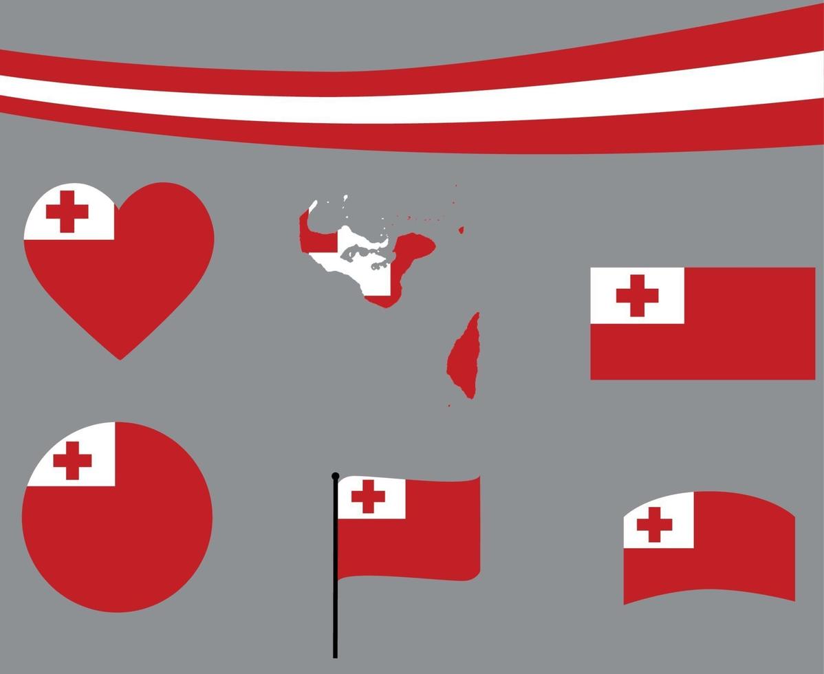 bandera de tonga, mapa, cinta, y, corazón, iconos, vector, extracto, nacional, emblema vector