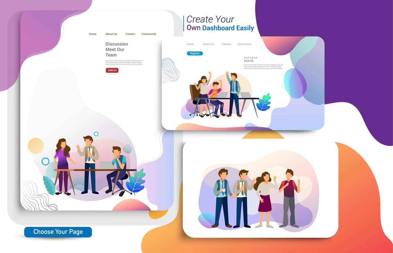 Set of landing page design templates, business strategy and analytics vector