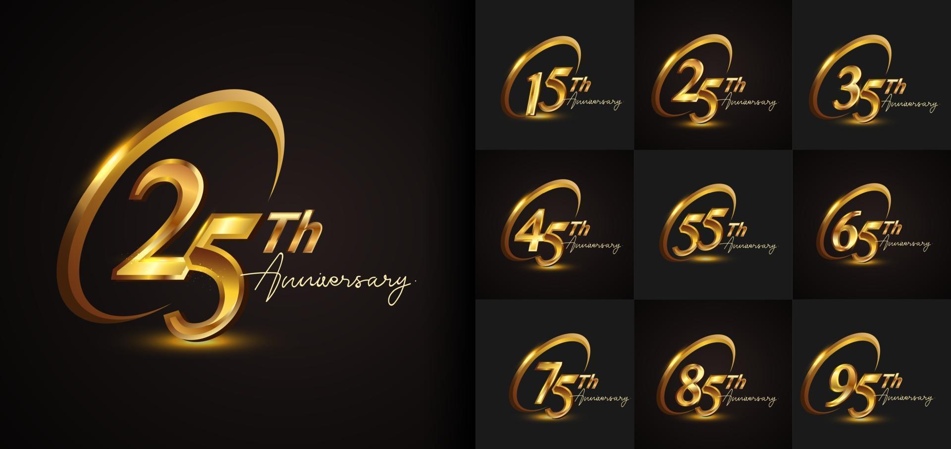 conjunto de diseño de logotipo de aniversario con anillo dorado vector