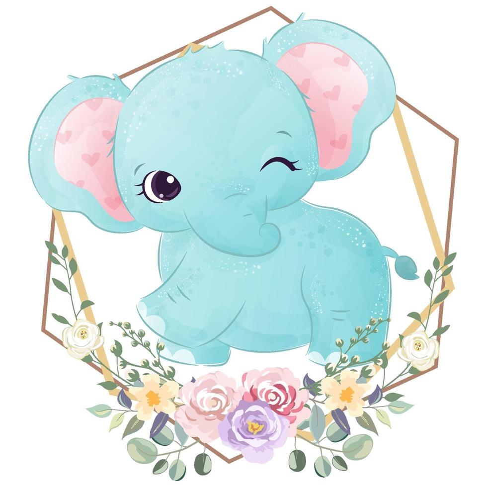 Cute baby elephant in watercolor illustration vector