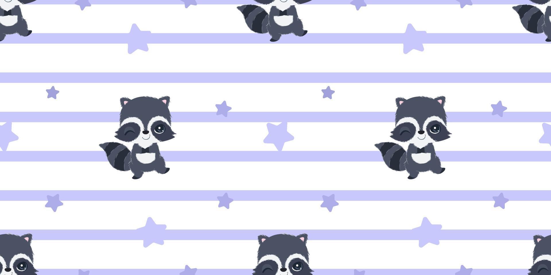 Cute raccoon seamless pattern vector