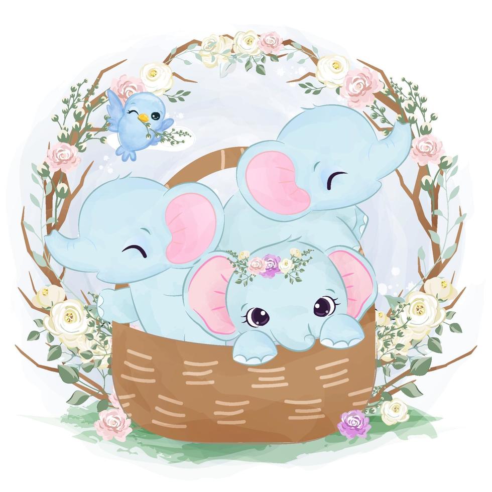 Cute baby elephant in watercolor illustration vector