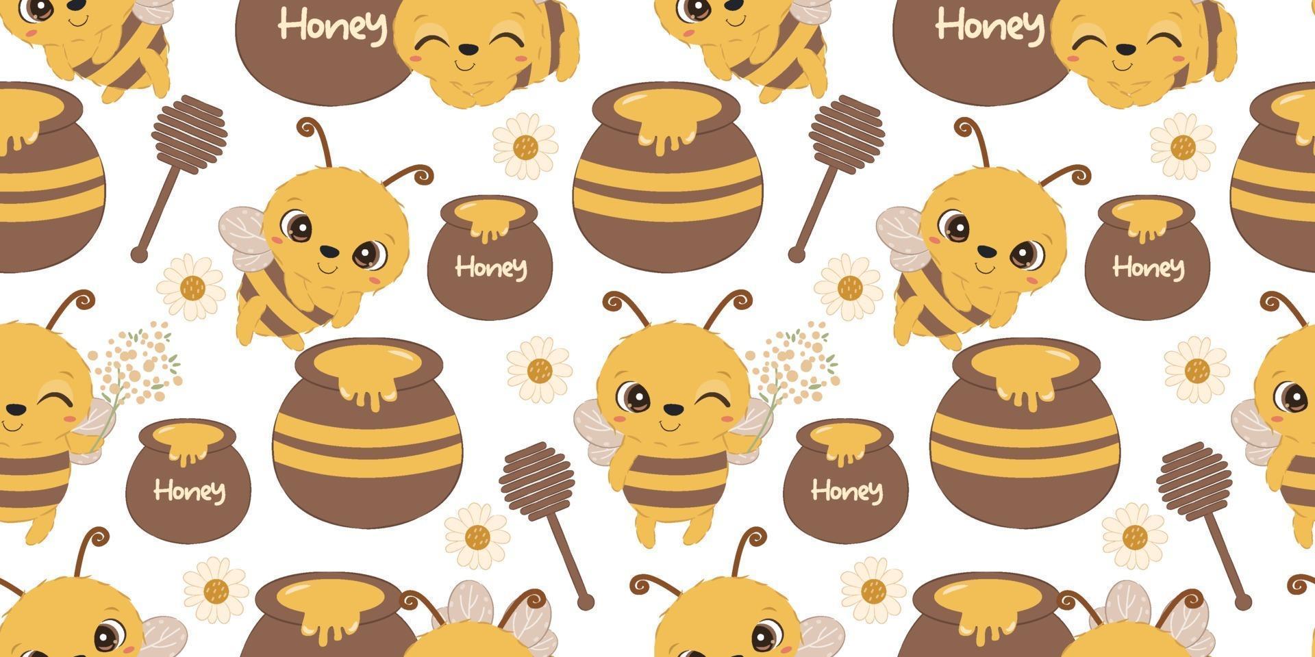 Cute bees seamless pattern vector