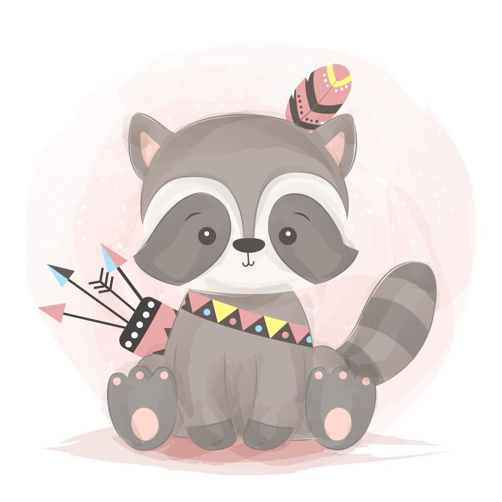 Cute boho raccoon illustration vector