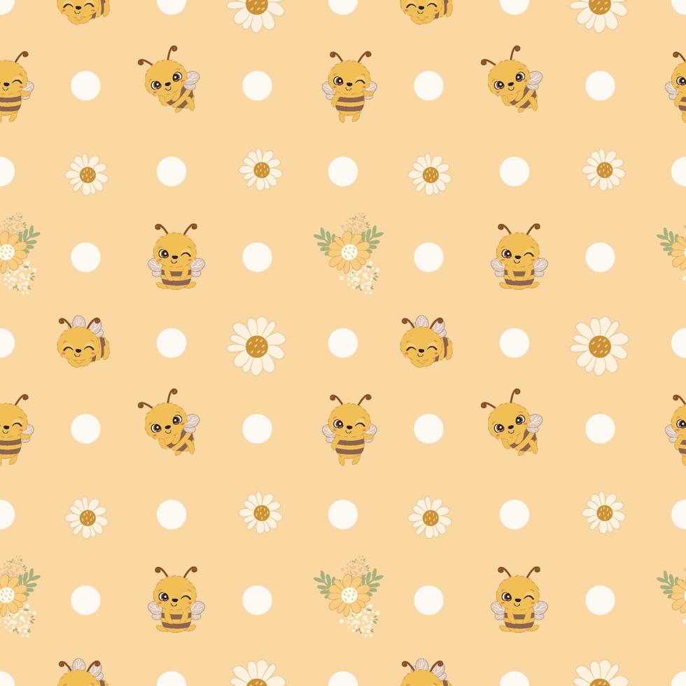 Cute bees seamless pattern vector