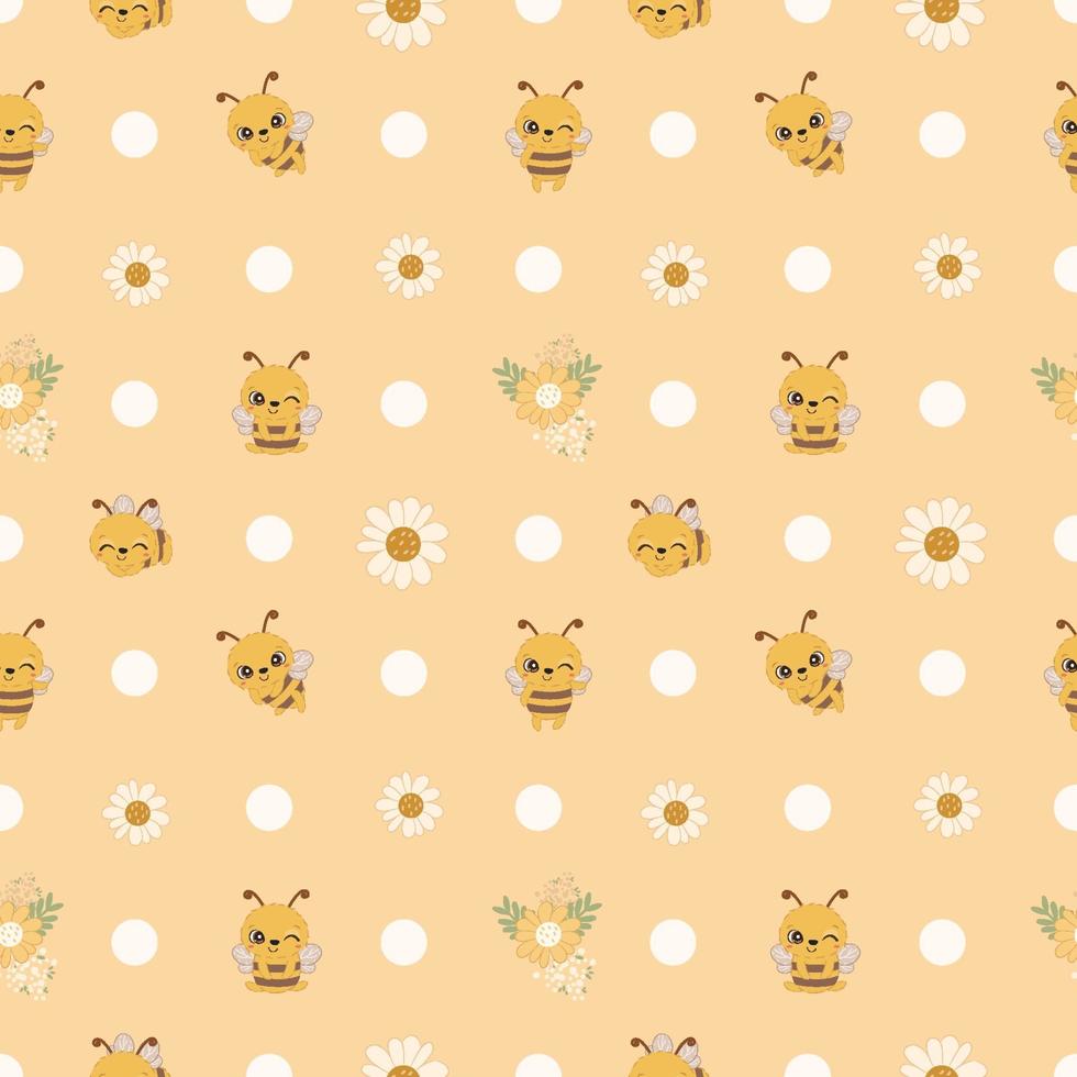 Cute bees seamless pattern vector