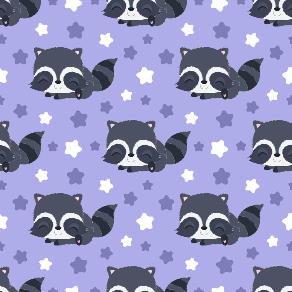 Cute raccoon seamless pattern vector