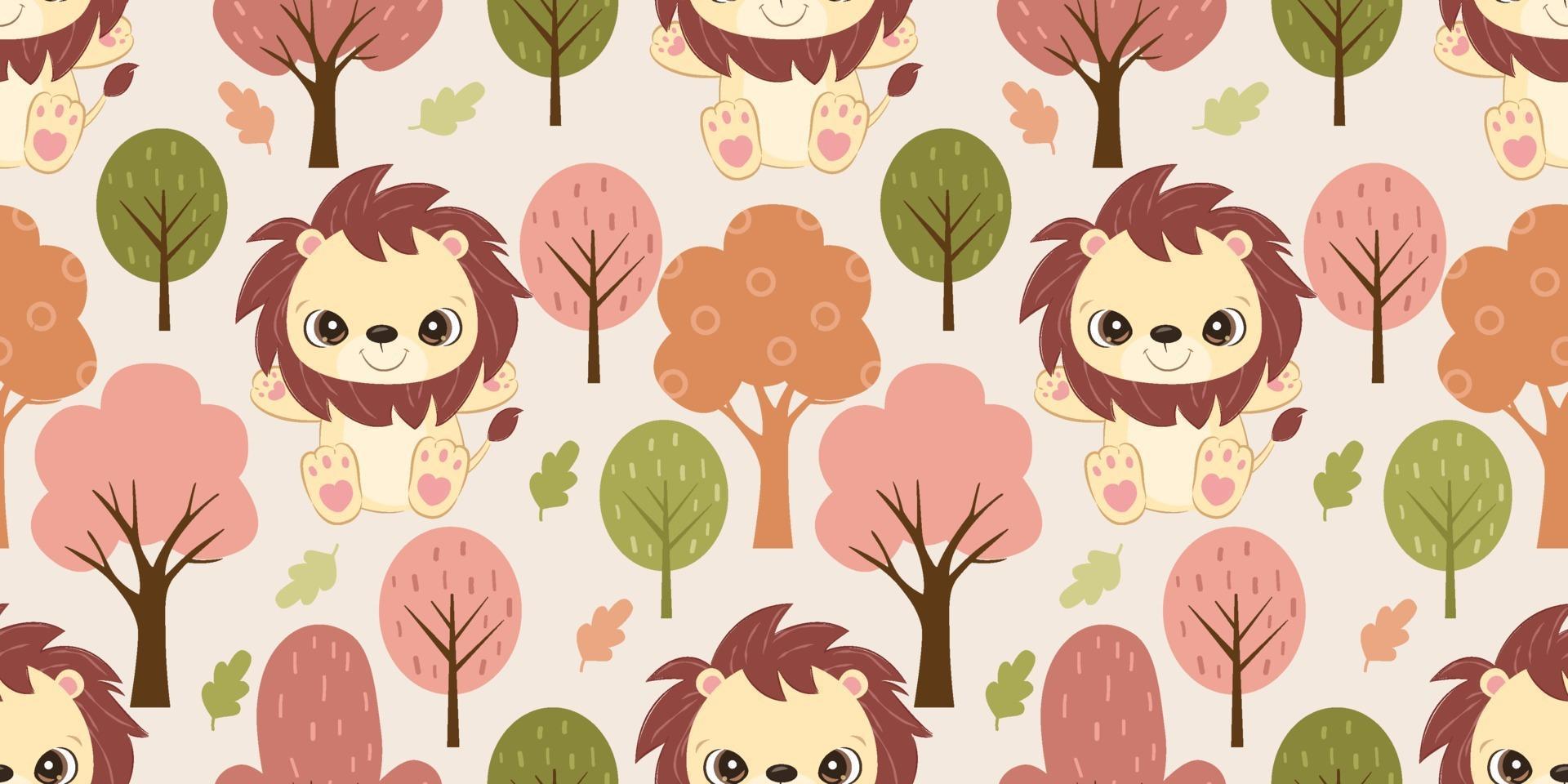 Cute lion seamless pattern vector