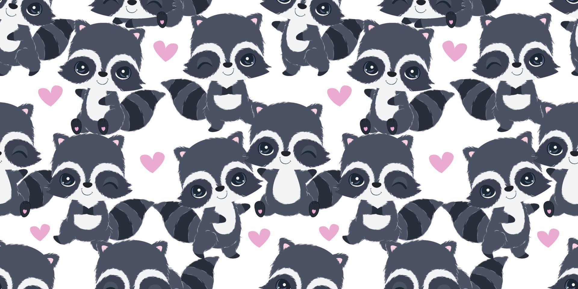 Cute raccoon seamless pattern vector