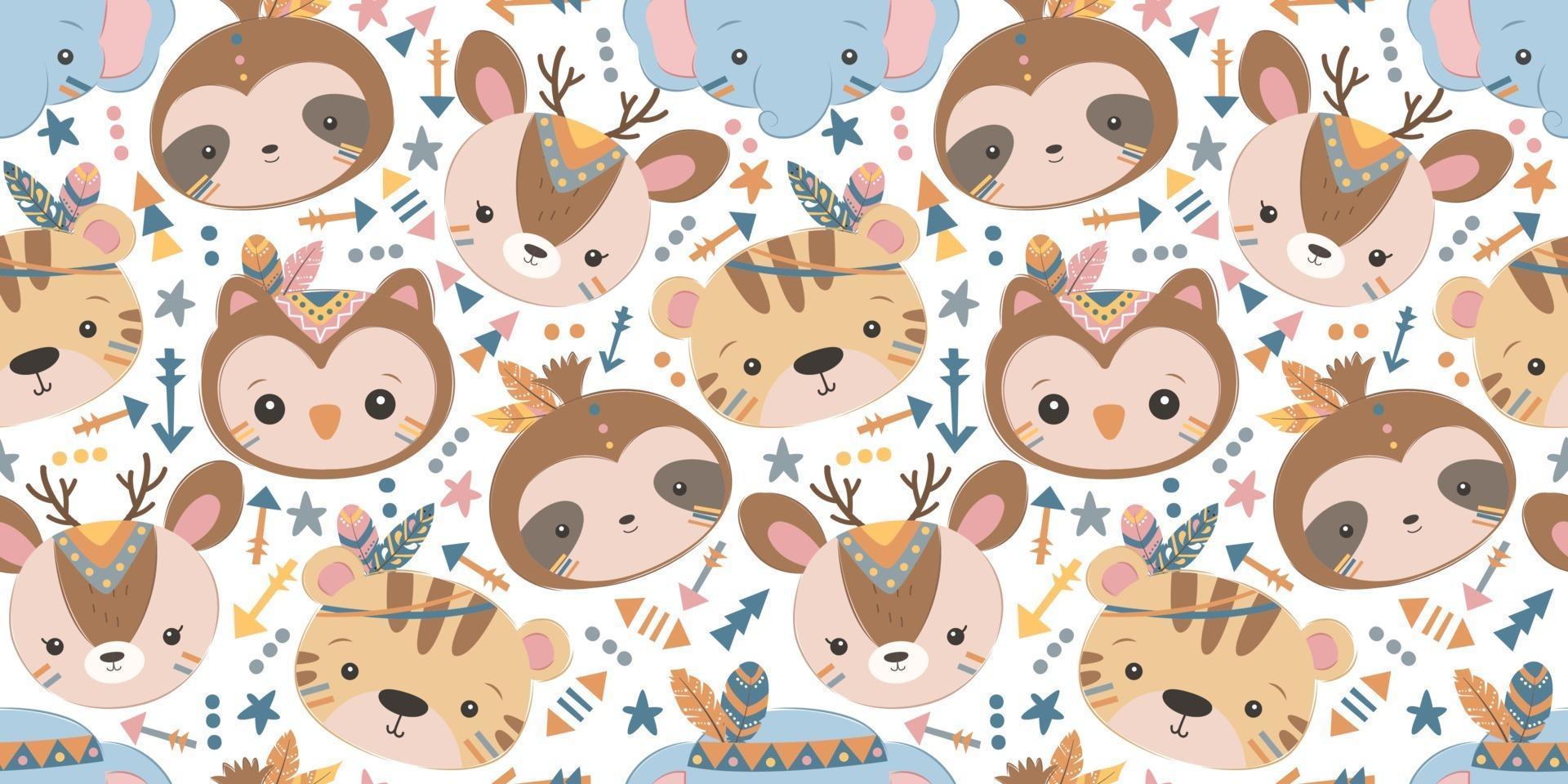 Cute boho animals seamless pattern vector