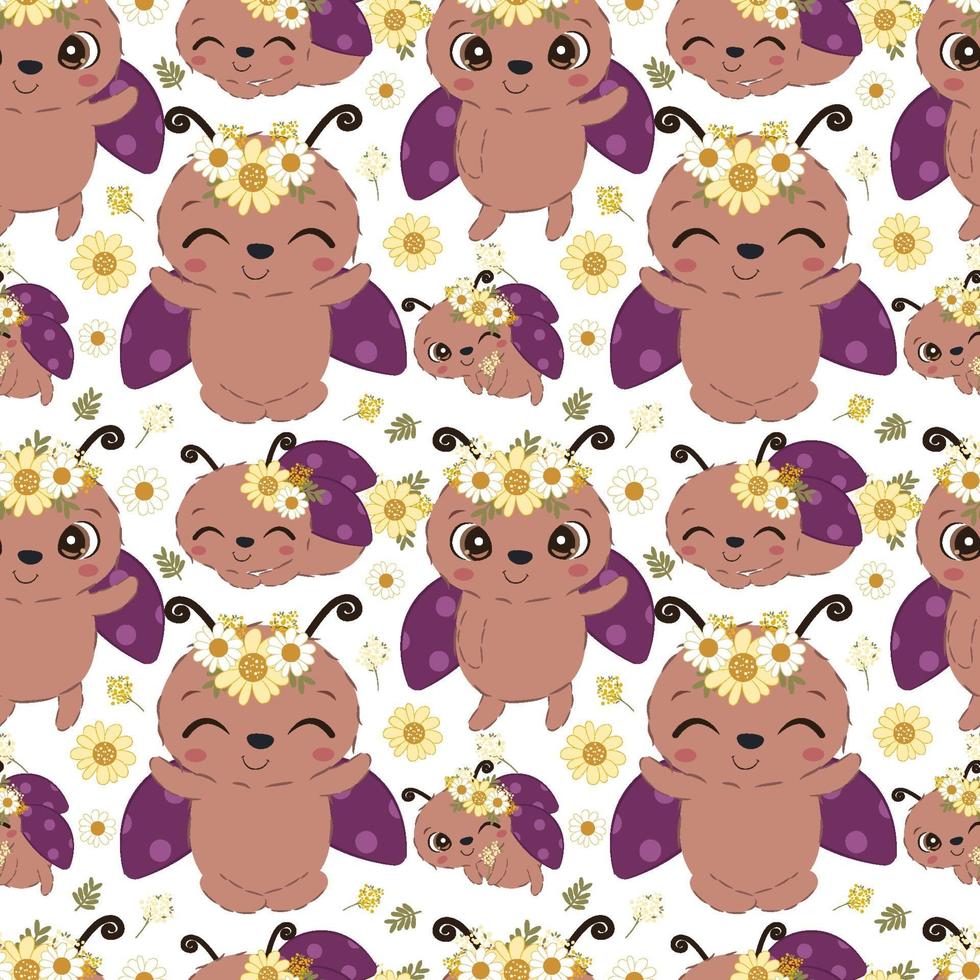 Cute ladybug seamless pattern vector