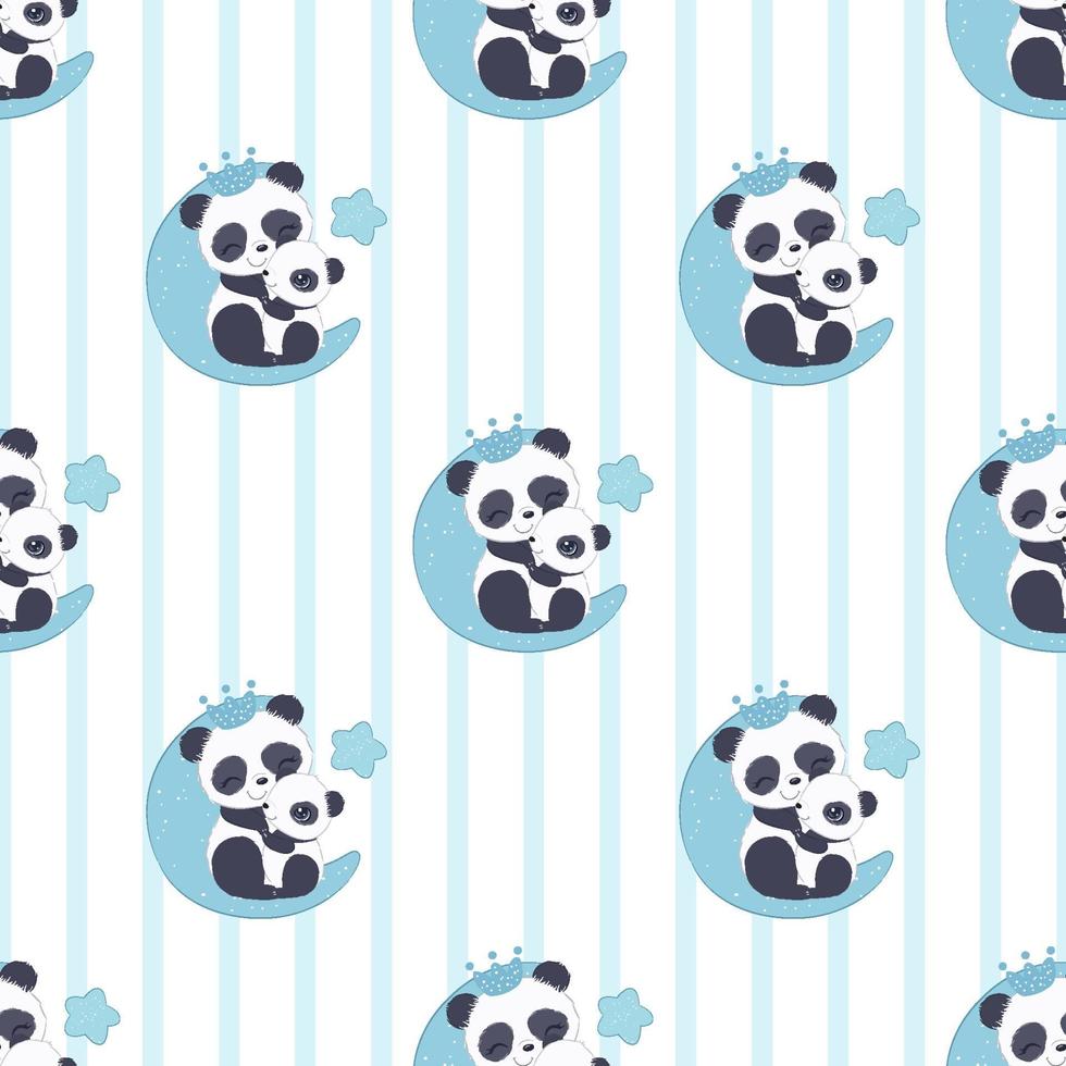 Cute baby panda seamless pattern vector