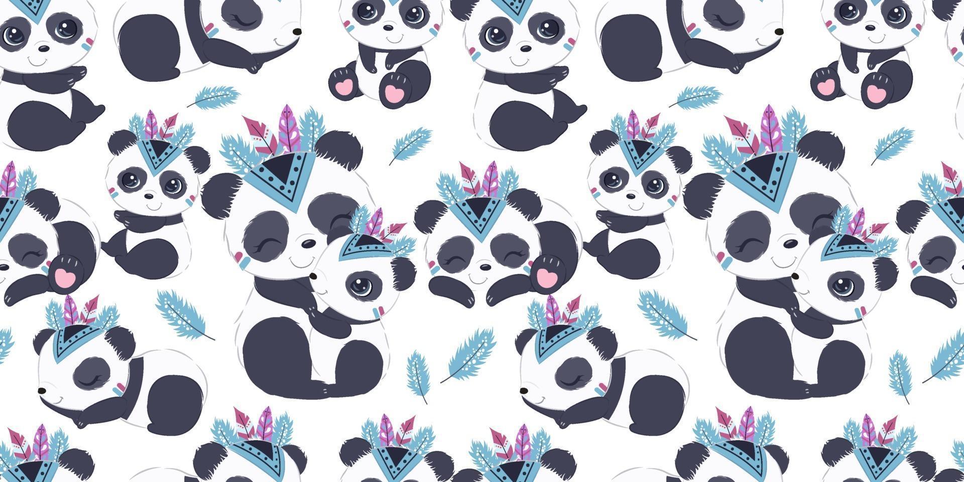 Cute baby panda seamless pattern vector