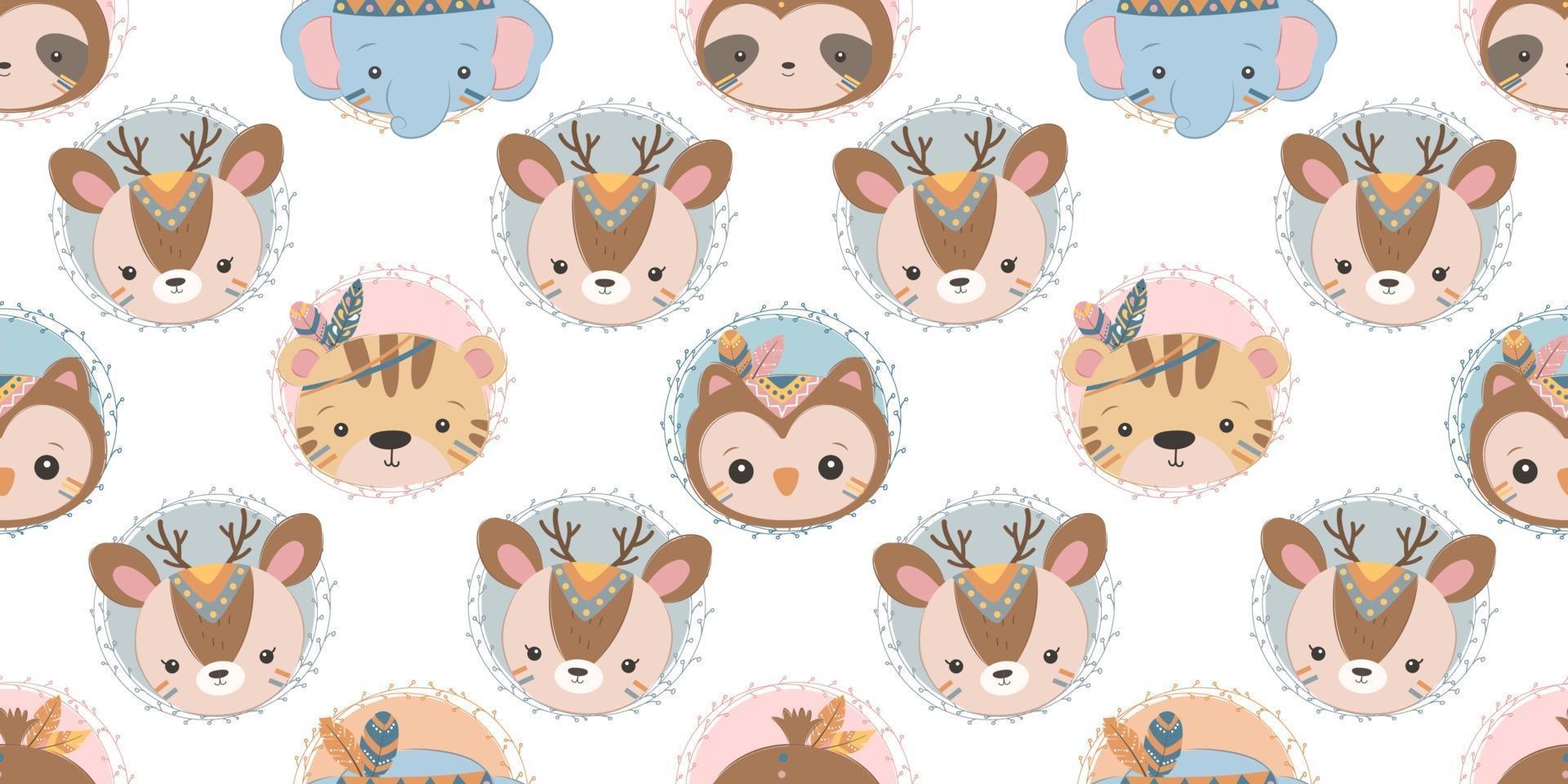 Cute boho animals seamless pattern vector