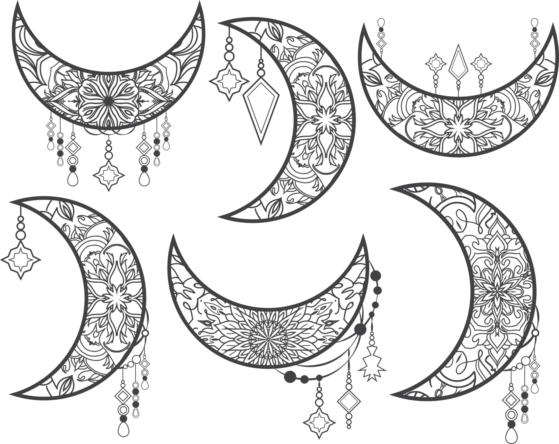 Crescent Moon Drawing Mandala Tattoo Lunar Phase Mehndi Doodle  Blackandwhite Cat transparent background PNG clipart  HiClipart