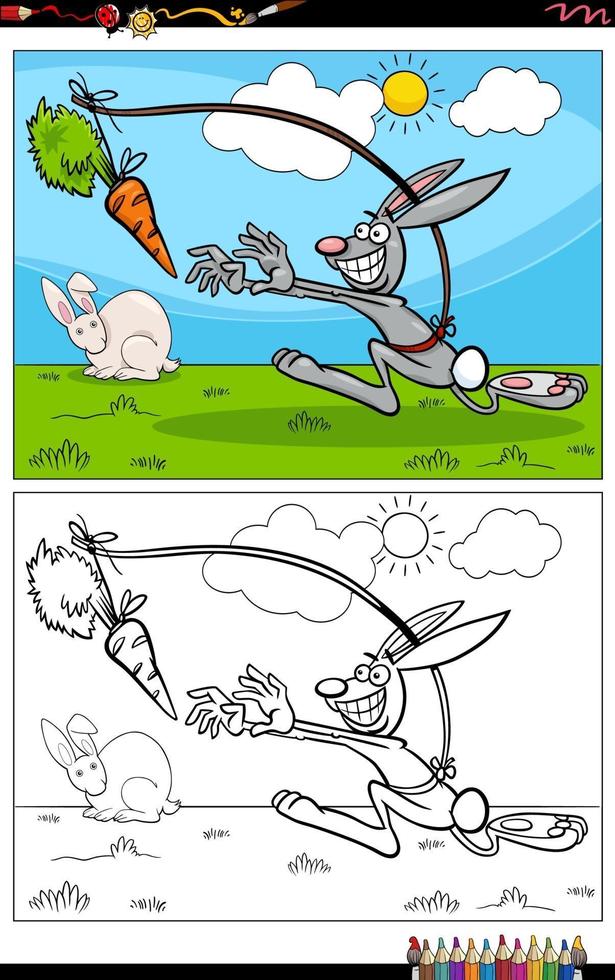 dangle a carrot proverb cartoon coloring book page vector