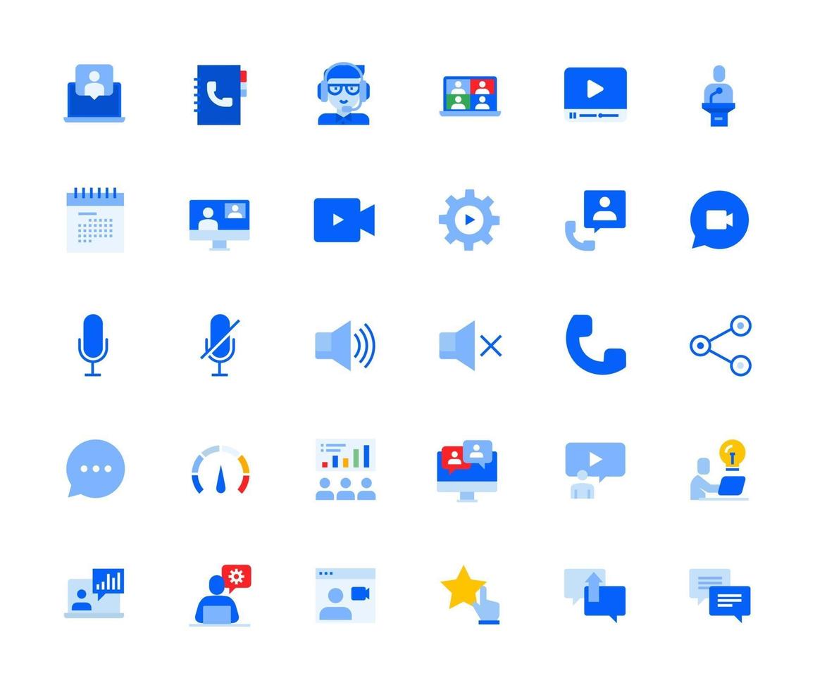 Video call and online communication icons set vector