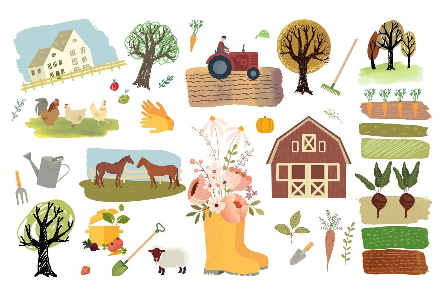 Organic farming and gardening set of elements vector