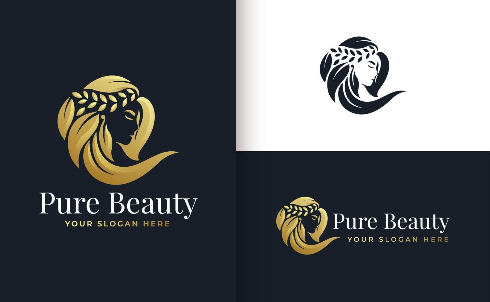 diseño de logotipo degradado dorado de peluquería de mujer vector