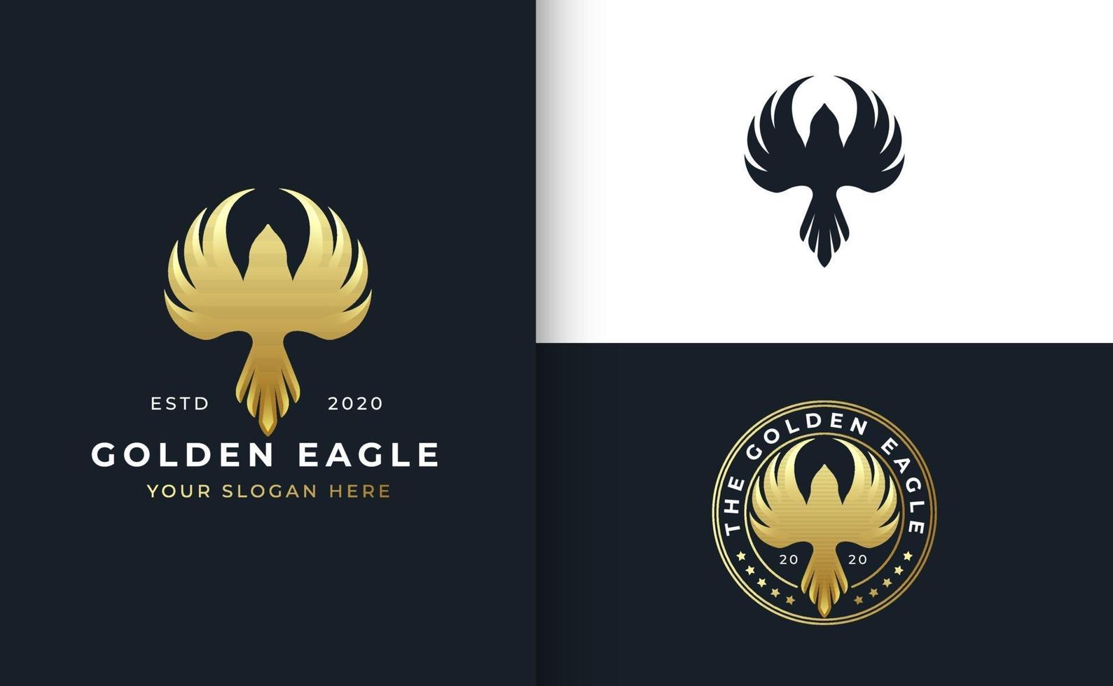 diseño de logotipo de pájaro dorado con plantilla de insignia vector
