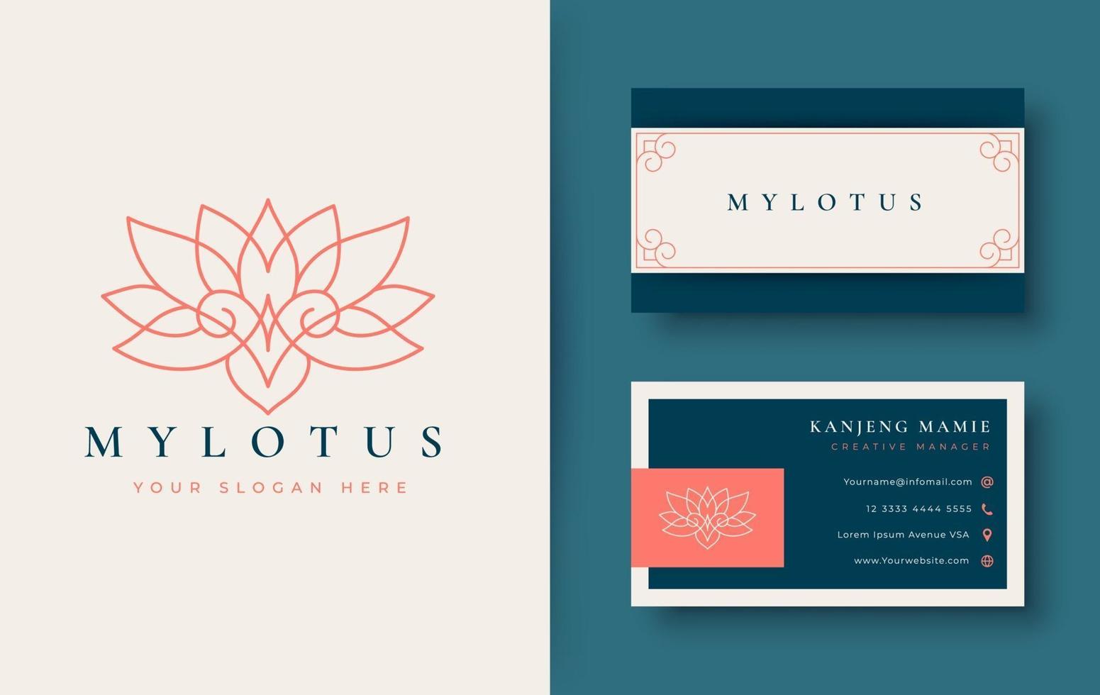 logotipo de flor de loto y diseño de tarjeta de visita. vector