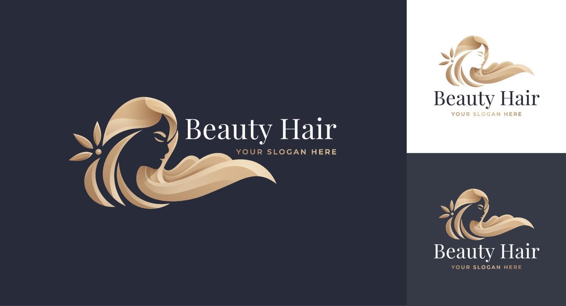 diseño de logotipo degradado dorado de peluquería de mujer vector