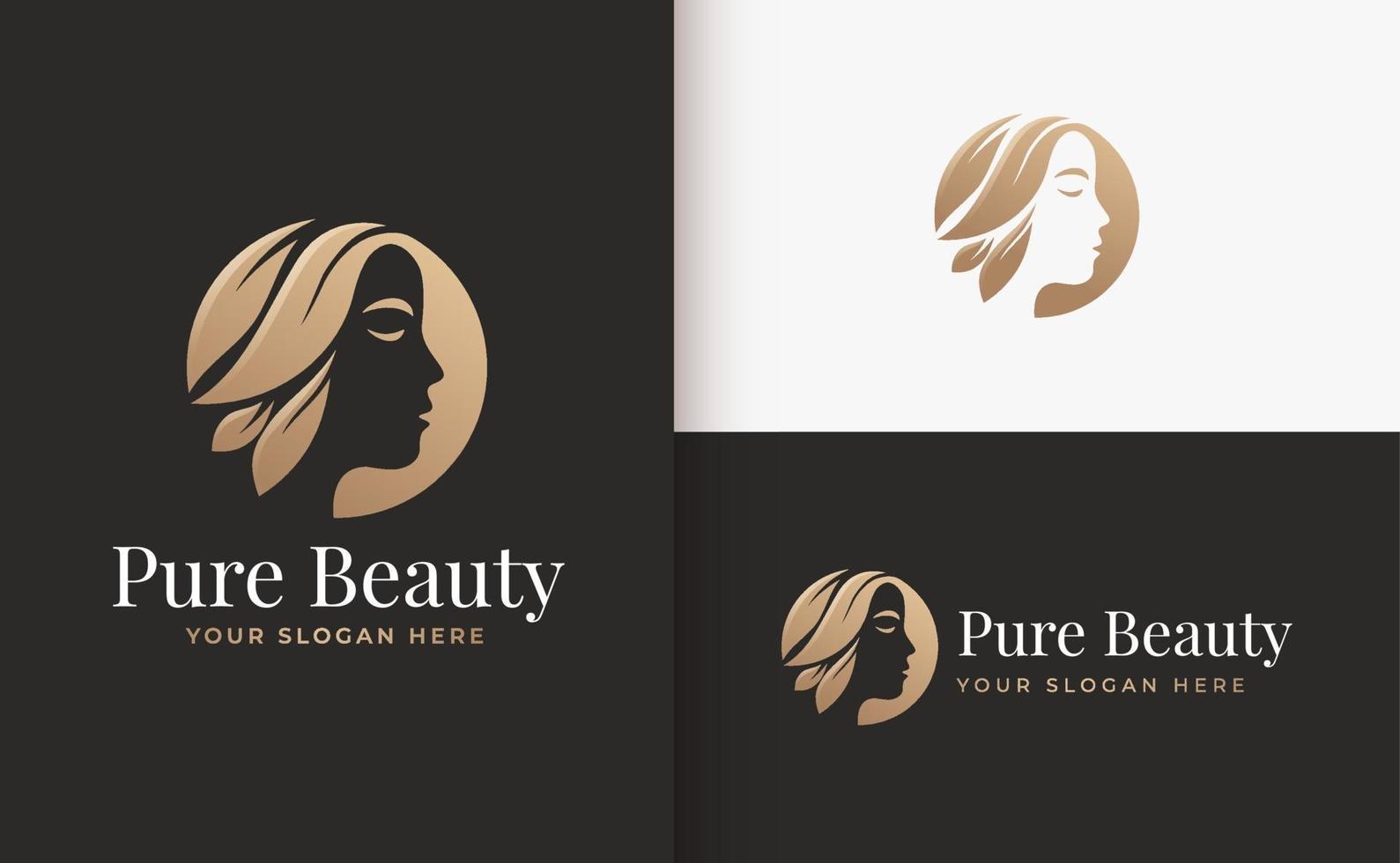 woman hair salon gold gradient logo design vector