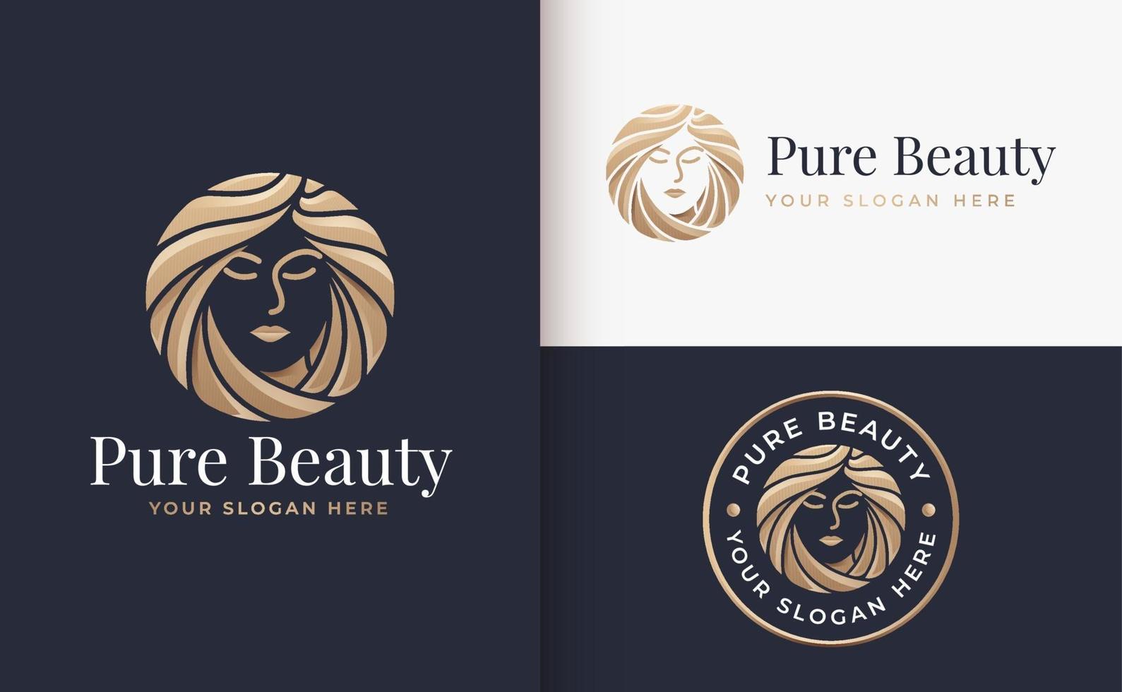 woman hair salon gold gradient logo design vector