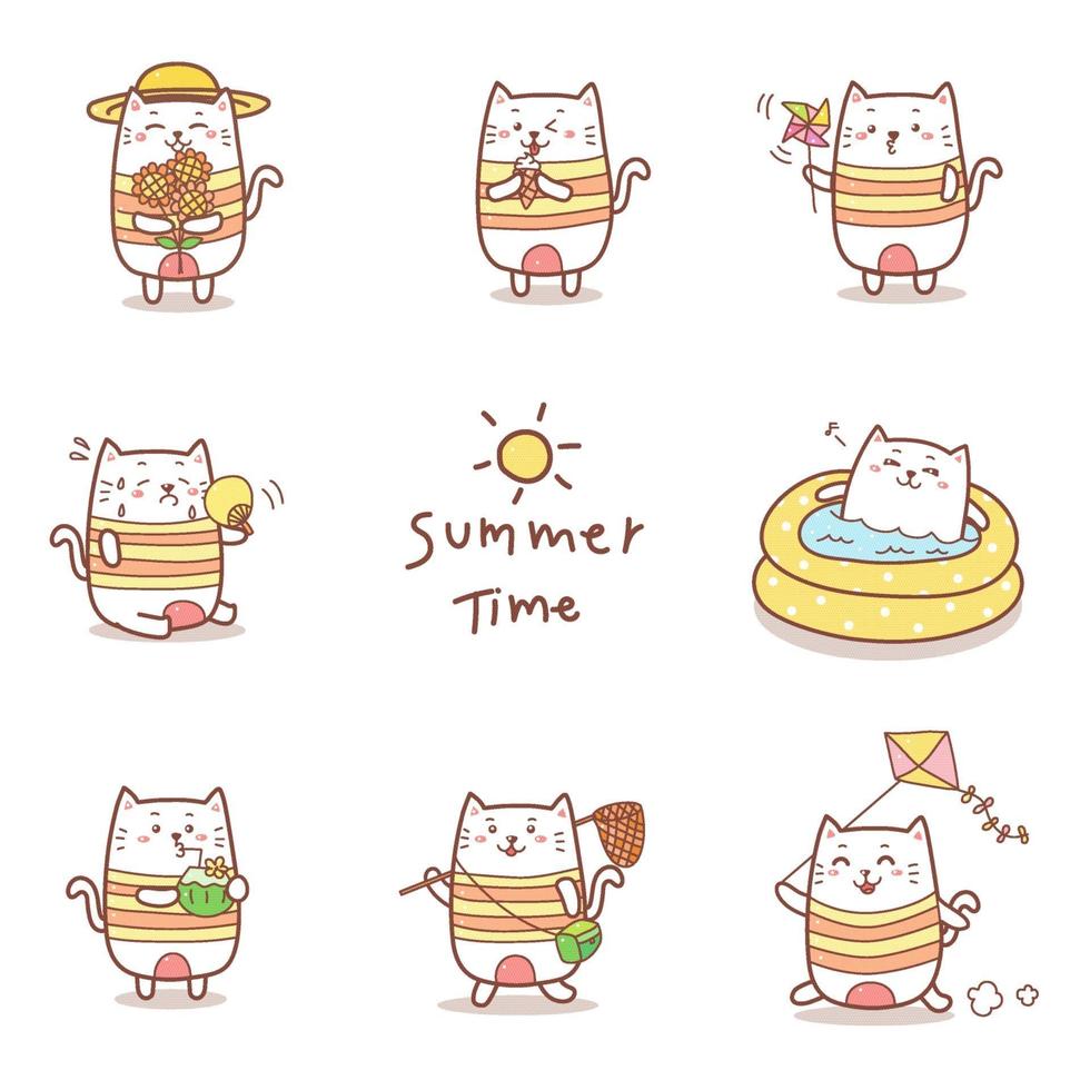 cute cat cartoon hand drawn for summer collection. vector