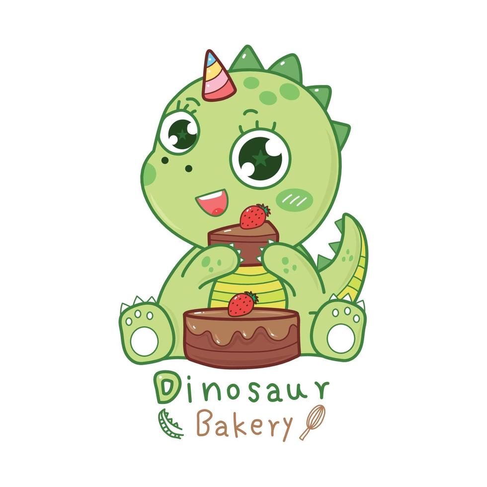 Lindo logo de dinosaurio unicornio para panadería. vector