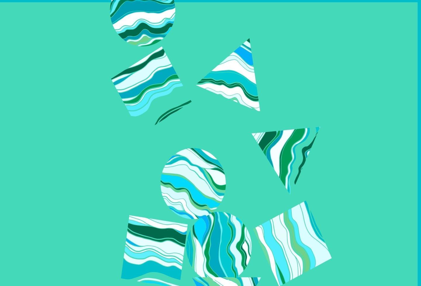 Fondo de vector azul claro, verde con triángulos, círculos, cubos.