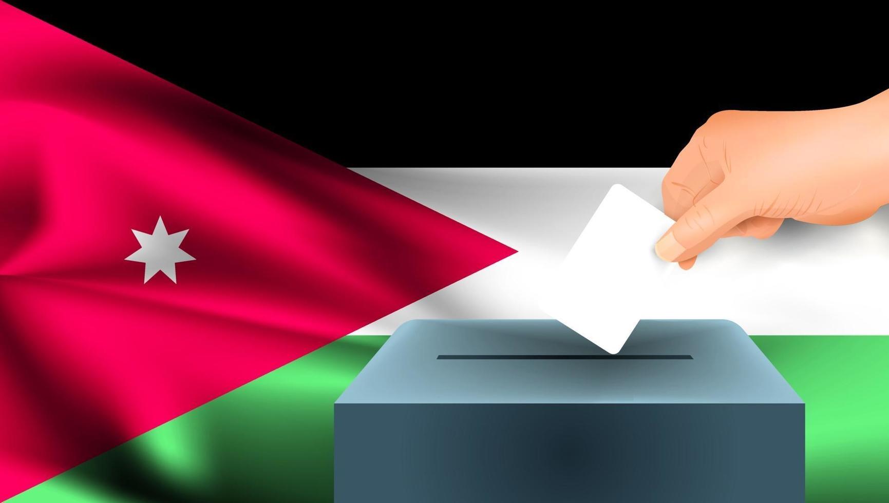 bandera de jordania, mano masculina votando con fondo de bandera de jordania vector