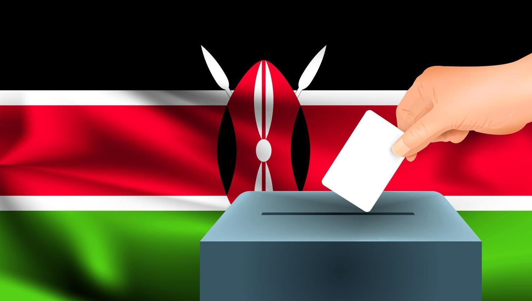 Bandera de Kenia, mano masculina votando con fondo de idea de concepto de bandera de Kenia vector
