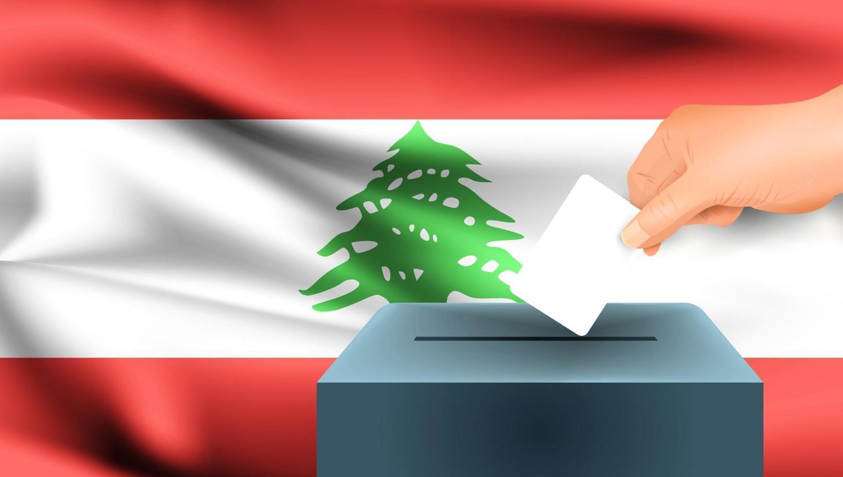 Lebanon flag, male hand voting with Lebanon flag concept background vector